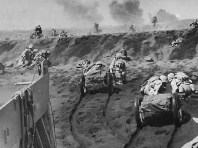 4th Division Marines Landing on Iwo Jima beach