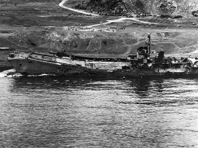 Beached and bombed Japanese Landing Ship