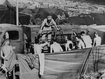 Gis Take Shower Bath Iwo Jima March, 1945