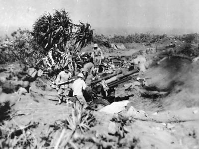 Howitzers in action Iwo Jima