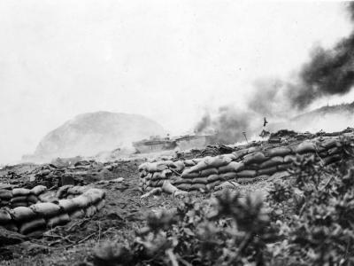 Iwo Jima LVTs beach defenses Marine