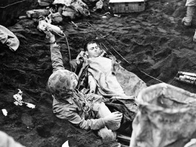 Iwo Jima medic and wounded Marine