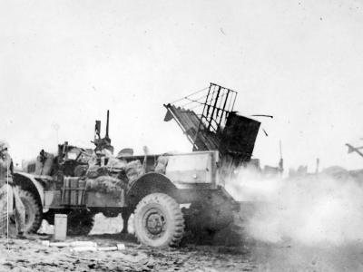 Iwo Jima – rocket launcher on USMC M-2-4 1-ton cargo truck