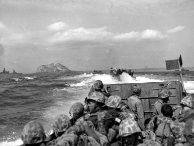 Marines Head toward Shore for Initial Landing on Iwo Jima