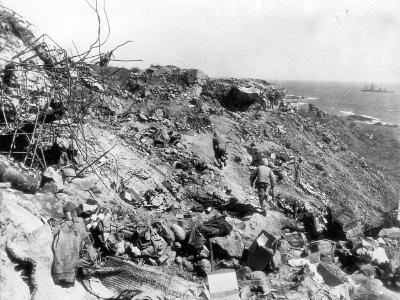 Marines take cover on Iwo Jima