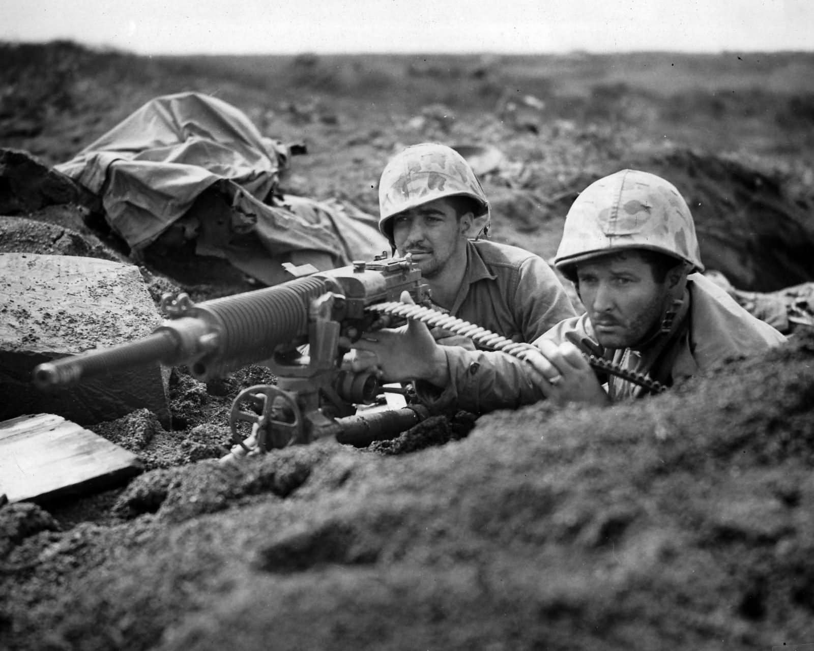 Marines using captured Japanese Type 92 Nambu HMG Iwo Jima 45