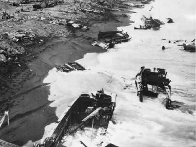 Wreckage on Iwo Jima Landing Beach on D Day +2