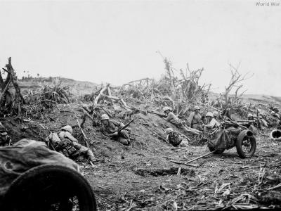 27th Marines weapons Company in action Airfield 2 Iwo Jima 22 February 1945