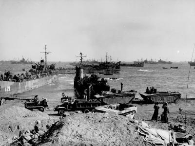 Equipment and ships on Red Beach 1 Iwo Jima 2