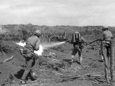 Msrine flame thrower in action