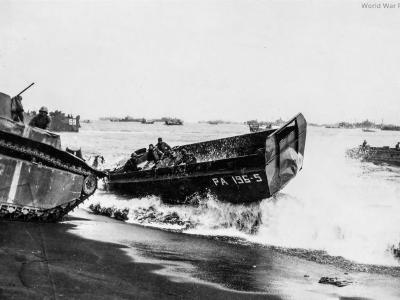 LCVP and LVT at Iwo Jima Beach