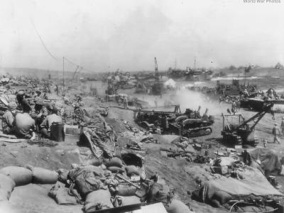 Marines offload supplies on Iwo Jima beachhead