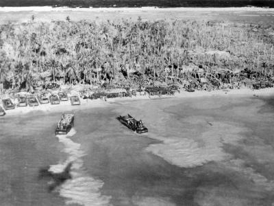 Landing crafts tanks supplies troops on Kwajalein