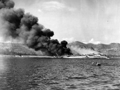 Australian transport MV MacDhui burning in Port Moresby