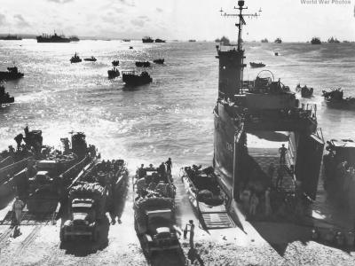 USS LSM-138 with invasion armada at Seeadler Harbor Los Negros