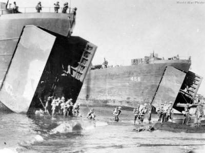 LSTs landing Aussies East of Lae