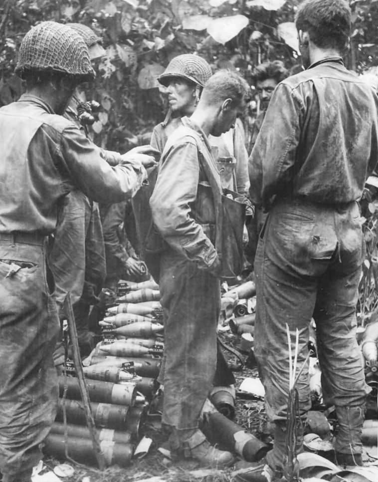 Troops Move Mortar Ammo for Attack in New Guinea