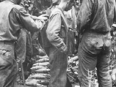 Troops Move Mortar Ammo for Attack in New Guinea
