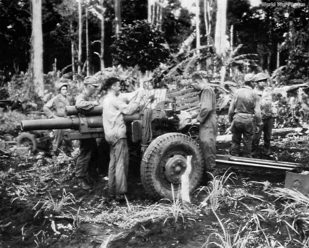 US troops with 105mm Howitzer Green Death in Wakde 1944