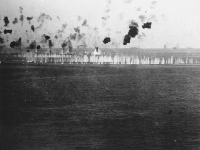 Battleship fires at Japanese Plane 1 April 1945 Okinawa