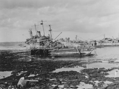 Destroyed Japanese ships Okinawa 1945