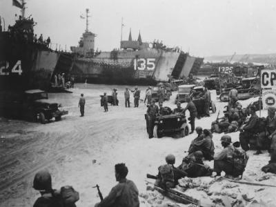 Ie Shima beach jeeps and LST 1945