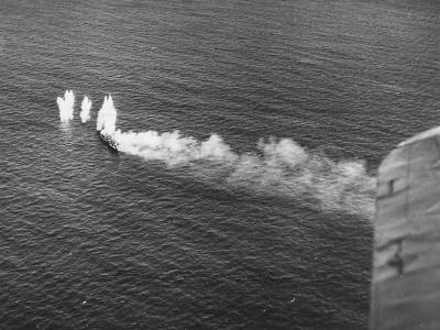 Japanese Ship Under Attack during Third Fleet Raid on Okinawa October 10, 1944