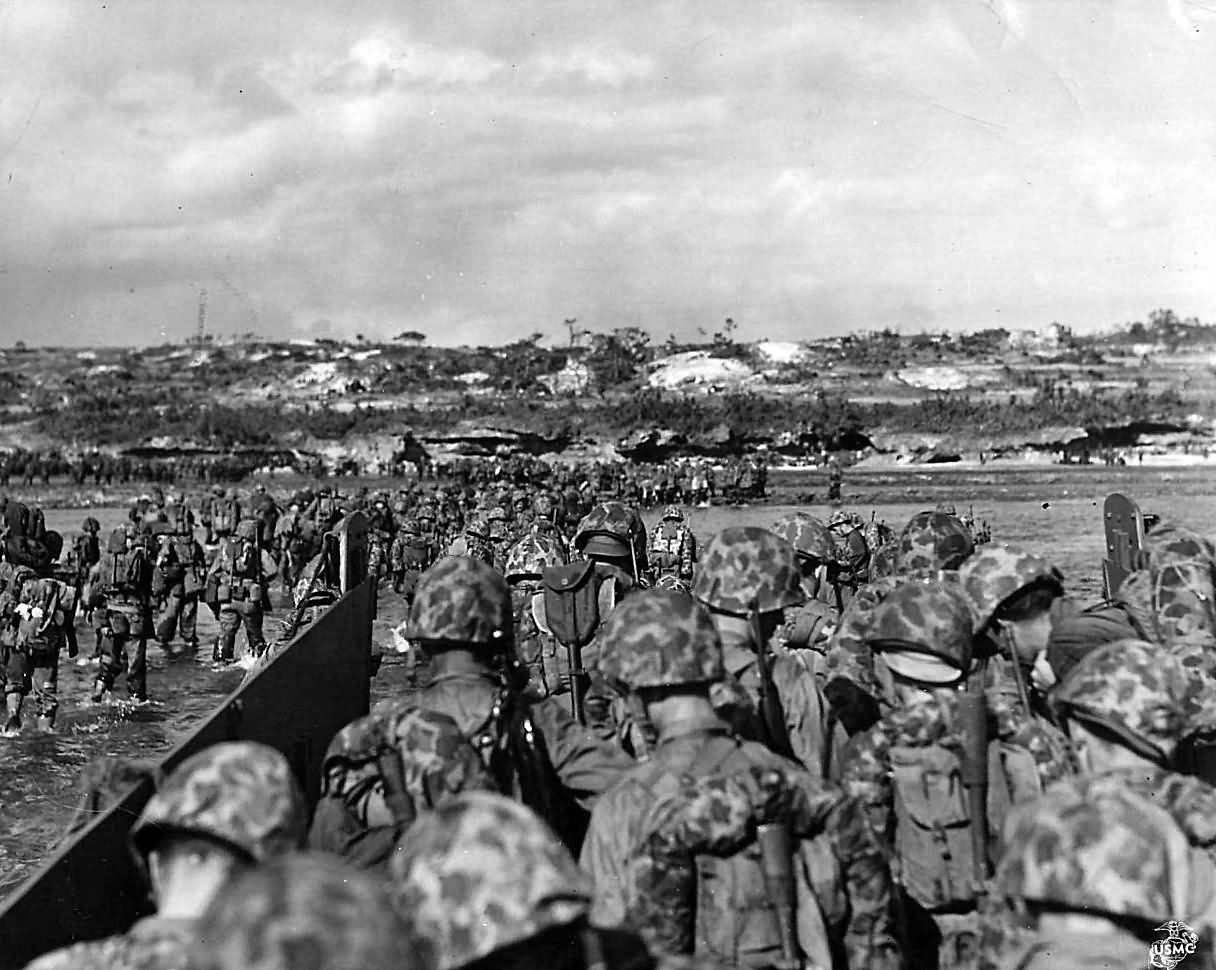 Marines Wade Ashore to Support Beachhead on Okinawa