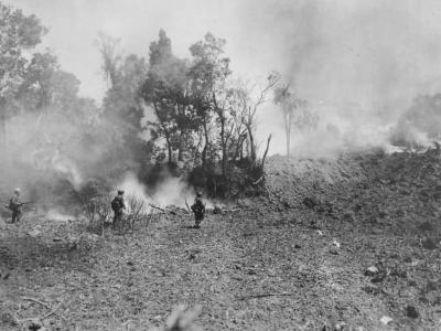 Soldiers Advance on Japanese Cave on Okinawa