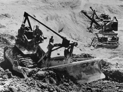 Troops Operate Bulldozer on Okinawa Airfield