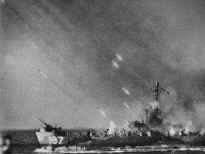 USS LSM(R)-197 Firing Rockets at Okinawa