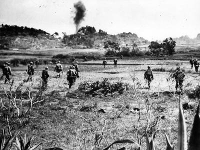 US Infantrymen Move Inland from Okinawa Beachhead