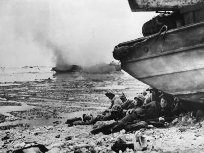 1st Division Marines Shelter Beside DUKW on Peleliu Beach 1944