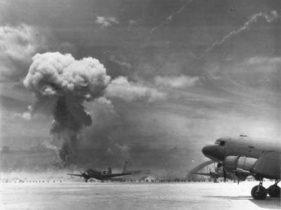 Burning Japanese Ammo Dump near Peleliu Airfield