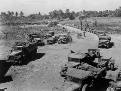 32nd Infantry Division 6×6 trucks and 57mm AT guns, Mindanao 1945