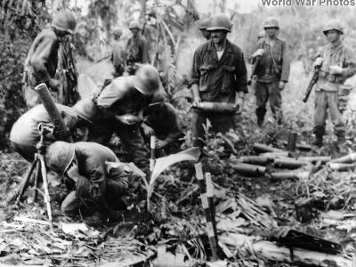 7th Infantry Division mortar squad in action on Leyte