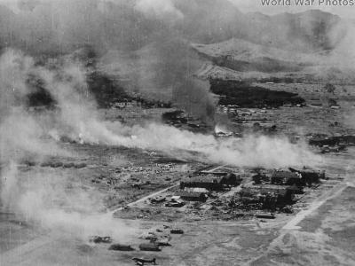 Clark Field burning after raid by US Navy planes