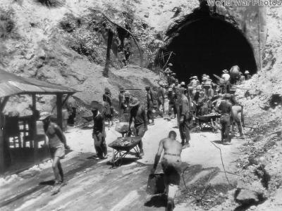 Japanese POWs work at tunnel where US surrendered on Corregidor 1945