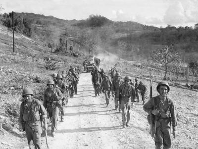 27th Infantry Division US Army Troops March to Front Lines on Saipan