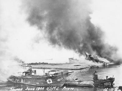 Burning boats Battle of Saipan June 1944