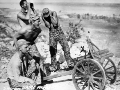 Marines Fire Captured Japanese Mountain Gun Saipan