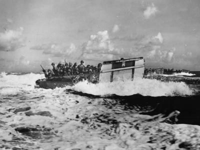 Marines Head toward Shore for Initial Landing on Saipan