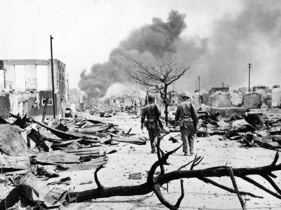 Marines enter blitzed Garapan 1944 Saipan