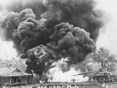 Stuart Flame Thrower Tank In Action On Saipan