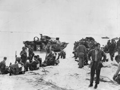 Troops Rest After Securing Beachhead on Saipan