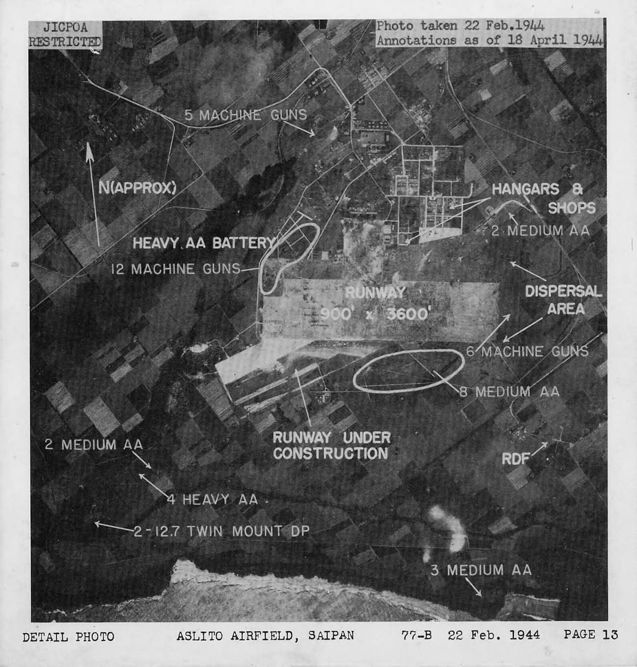 US aerial reconnaissance photograph taken over Saipan 22 February 1944