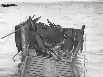 Bodies of Japanese soldiers in U.S. landing barge