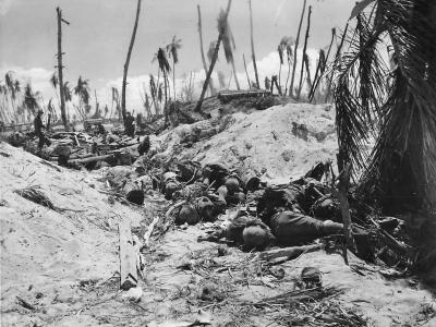 Bodies of fallen Japanese soldiers in gully on Tarawa