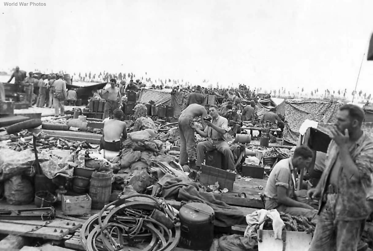 Marines at camp on Tarawa beach a week after landings