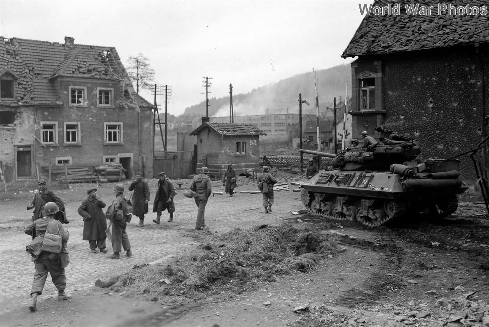 M36 and Troops from 45th ID with group of liberated Russian slave laborers